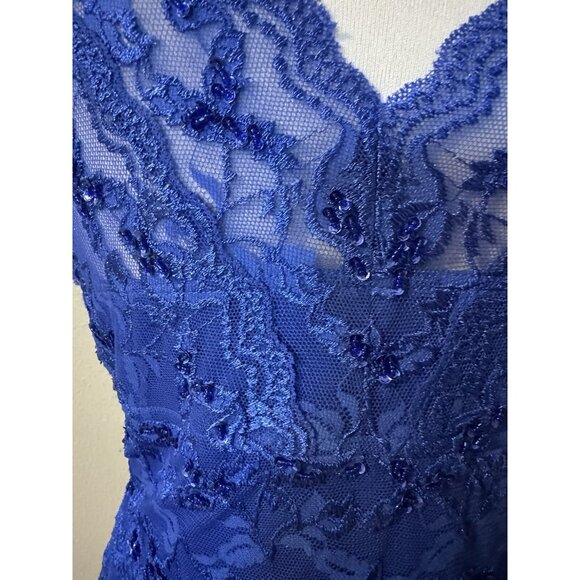 Marina Dress 16 Blue Stretch Lace Wedding Party Cruise V Neck Short Sleeve - Picture 8 of 11